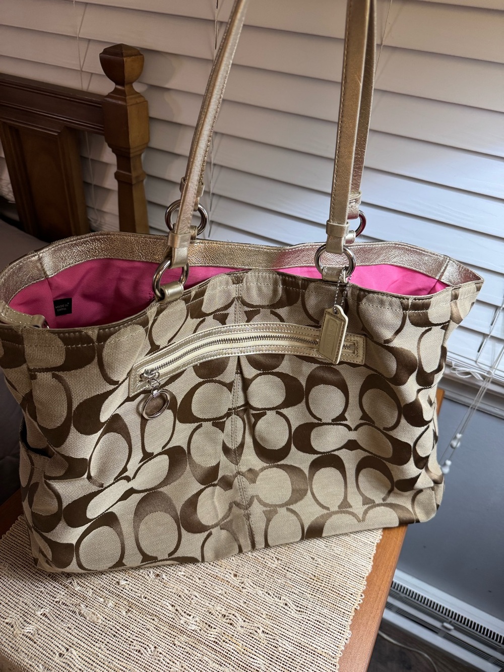 Coach Gabby Signature C Canvas XL Carryall Shopping Tote Bag w/ Metallic Handles